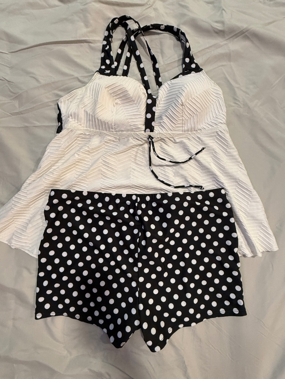 White Polka Dot Tankini Set, 2x